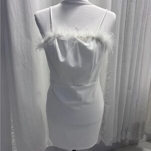 Elegant White Feather-Trim Dress
